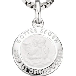Amulett Anhänger Engel Schutzengel aus 925 Silber teilmattiert rund Kinder