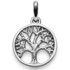 Anhänger Amulett Baum Lebensbaum aus 585 Gold Weißgold 23x14,5mm