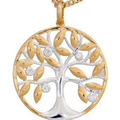 Anhänger Amulett Baum Lebensbaum mit Brillanten 0.06Ct 585 Gelbgold 24,7mm