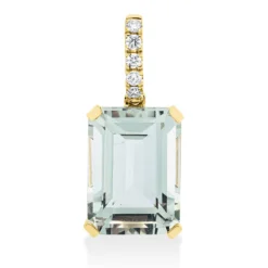 Anhänger aus 750 Gelbgold Amethyst 6,8ct grün 5 Brillanten 0,1ct TW-SI 21,9x8,6mm