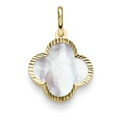 Anhänger aus 585 Gelbgold mit Blume Kleeblatt aus Perlmutt 15,5x24,5mm