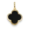 Anhänger aus 585 Gelbgold mit Blume Kleeblatt aus Onyx schwarz klein 15,5x24,5mm