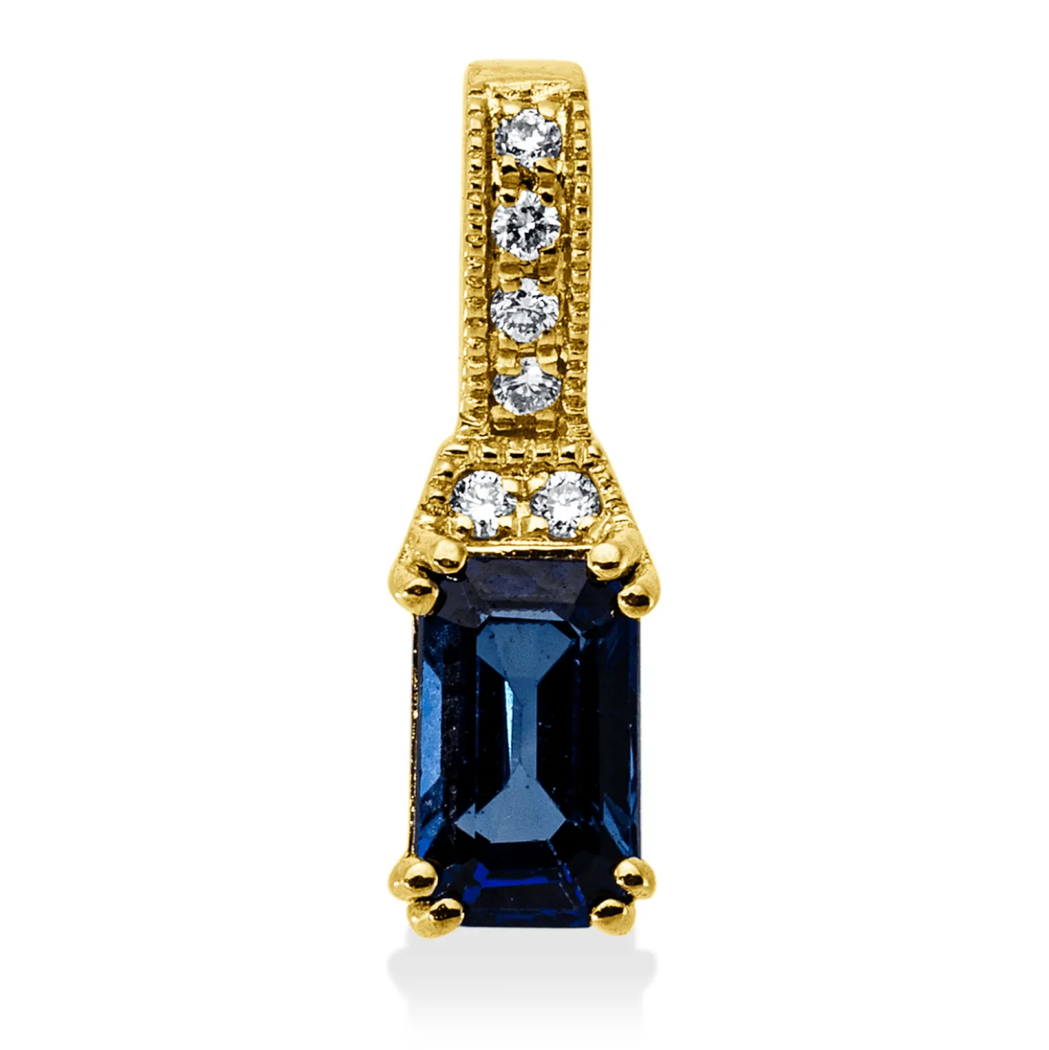 Anhänger aus 750 Gelbgold Saphir 0,36ct blau 6 Brillanten 0,02ct TW-PI 11,4x3,5mm