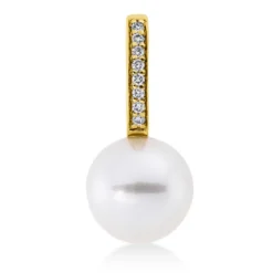 Anhänger aus 750 Gelbgold Süßwasser-Perle 9mm weiß 8 Brillanten 0,04ct TW-SI