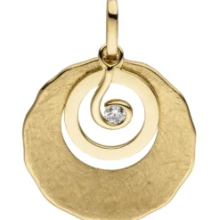 Anhänger aus 585 Gold Gelbgold eismatt Diamant Brillant 0,05 Ct 25,5x18,8mm