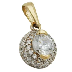 Anhänger aus 375 Gold Gelbgold mit Zirkonia 9mm teil-rhodiniert