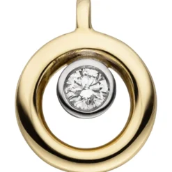 Anhänger aus 585 Gold Gelbgold rund mit Diamant Brillant 0,06 Ct Ø8,7mm