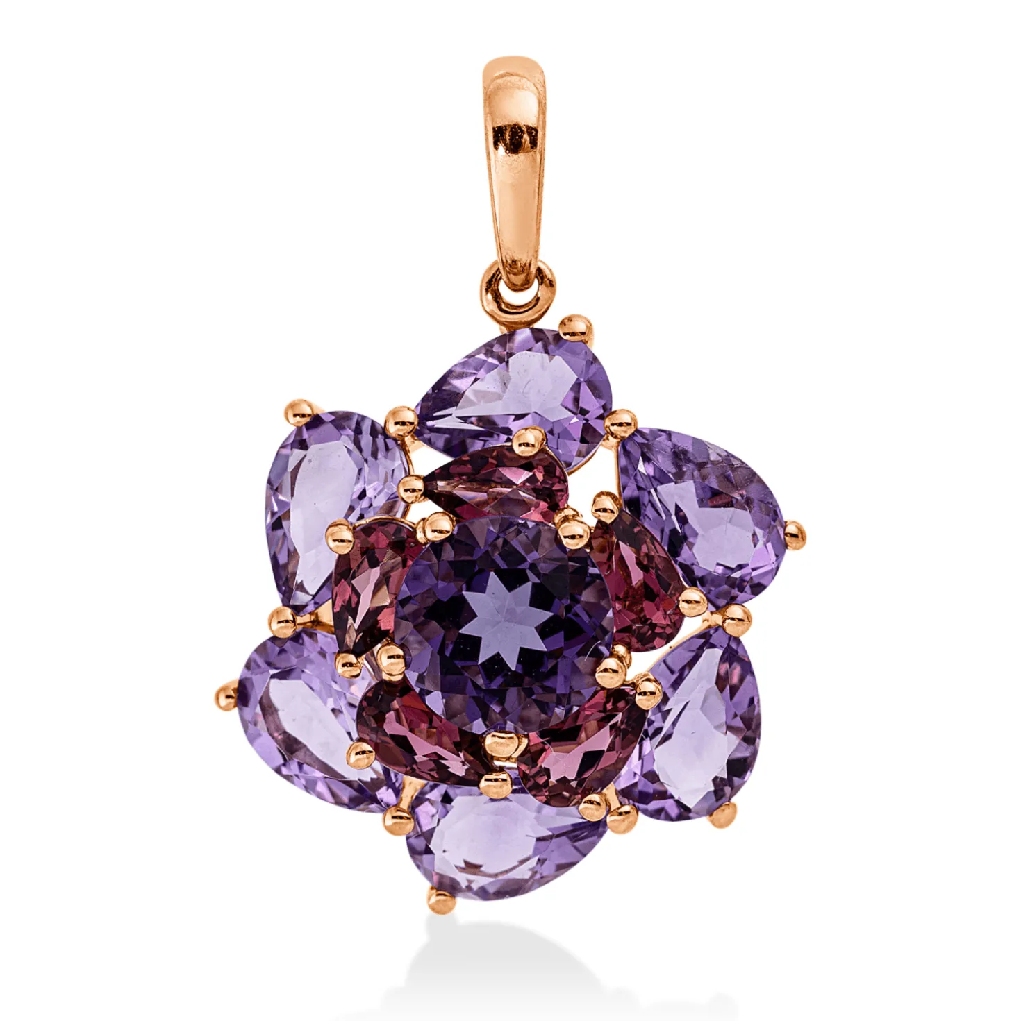 Anhänger aus 750 Gold Rotgold 12 Amethyste 6,2ct pink 28x18,7mm mit Öse