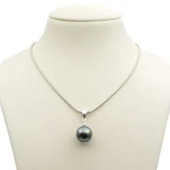 Anhänger aus Muschelkernperle & 925 Silber, Ø16mm, dunkelgrau