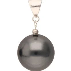 Anhänger aus Muschelkernperle & 925 Silber, Ø16mm, dunkelgrau