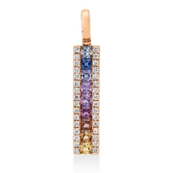 Anhänger aus 750 Rotgold 9 Saphire 0,47ct mehrfarbig 32 Brillanten 0,14ct TW-SI
