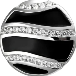 Anhänger aus 925 Silber mit 24 weißen Zirkonia & Emaille-Einlagen schwarz rund