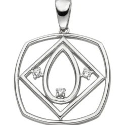 Anhänger aus 925 Silber mit 3 Zirkonia weiß Halsschmuck rhodiniert