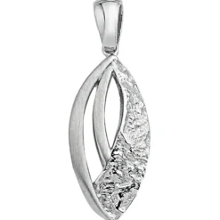 Anhänger aus 925 Silber 11,6x25,1mm teilmattiert gehämmert spitzoval Halsschmuck