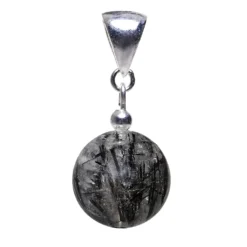 Anhänger aus Turmalin-Quarz Edelstein Kugel grau-schwarz & 925 Silber