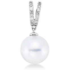 Anhänger aus 750 Weißgold Südsee-Perle 9,5mm weiß 14 Brillanten 0,08ct TW-SI