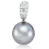 Anhänger aus 750 Weißgold Tahiti-Perle 8mm silbergrau 21 Brillanten 0,12ct W-SI