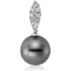 Anhänger aus 750 Weißgold Tahiti-Perle 10,5mm dunkel 12 Brillanten 0,16ct W-SI