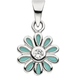 Anhänger Blume hellblau aus 925 Silber rhodiniert mit Zirkonia für Kinder Ø 8,6mm