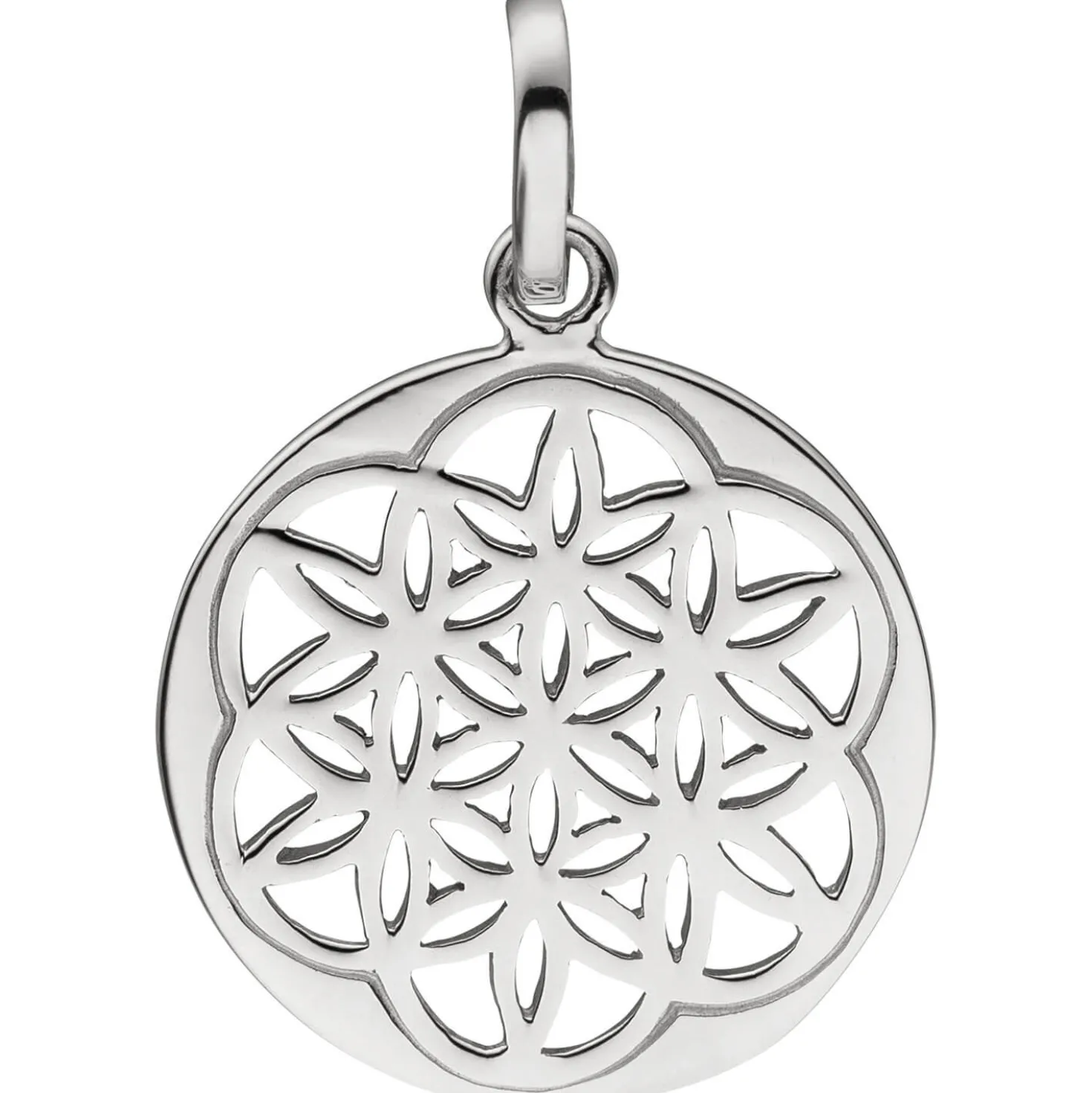Anhänger Blume Lebensblume Ø17,1mm aus 925 Silber rund flach schlicht glänzend