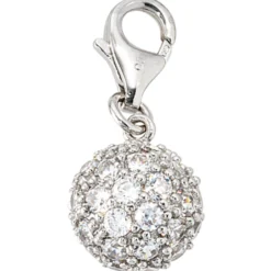 Anhänger Einhänger Charm Kugel mit Zirkonia 925 Silber, 11.2mm, Damen