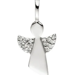 Anhänger Engel Schutzengel mit weißen Zirkonia 23,5x11mm, 925 Silber Halsschmuck