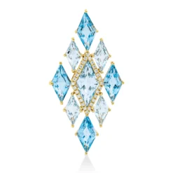 Anhänger 750 Gelbgold 9 Topase 7,2ct blau 28 Brillanten 0,12ct TW-SI 36,8x18,8mm