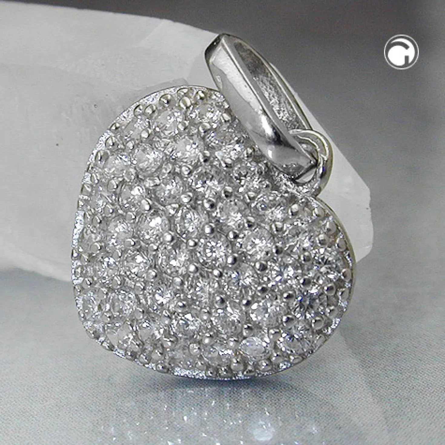 Anhänger Herz mit vielen Zirkonia weiß 925 Silber 12x13mm rhodiniert
