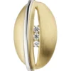 Anhänger in Olivenform mit 3 Zirkonia aus 375 Gold Gelbgold Weißgold , teilmatt