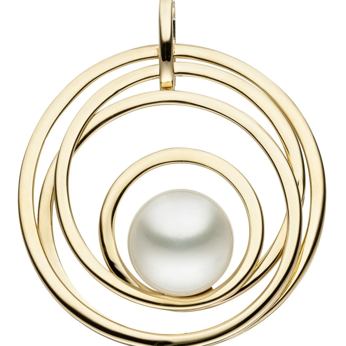 Anhänger 4 Kreise rund aus 585 Gold Gelbgold mit Süßwasser Perle Halsschmuck
