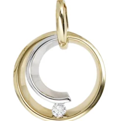 Anhänger Kreis mit Diamant 0.1Ct W/SI Brillant 585 Gold Gelbgold Weißgold