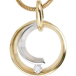 Anhänger Kreis mit Diamant 0.1Ct W/SI Brillant 585 Gold Gelbgold Weißgold
