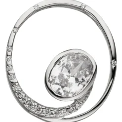 Anhänger Kreis mit Zirkonia weiß oval facettiert 925 Silber rhodiniert 20,2x18mm