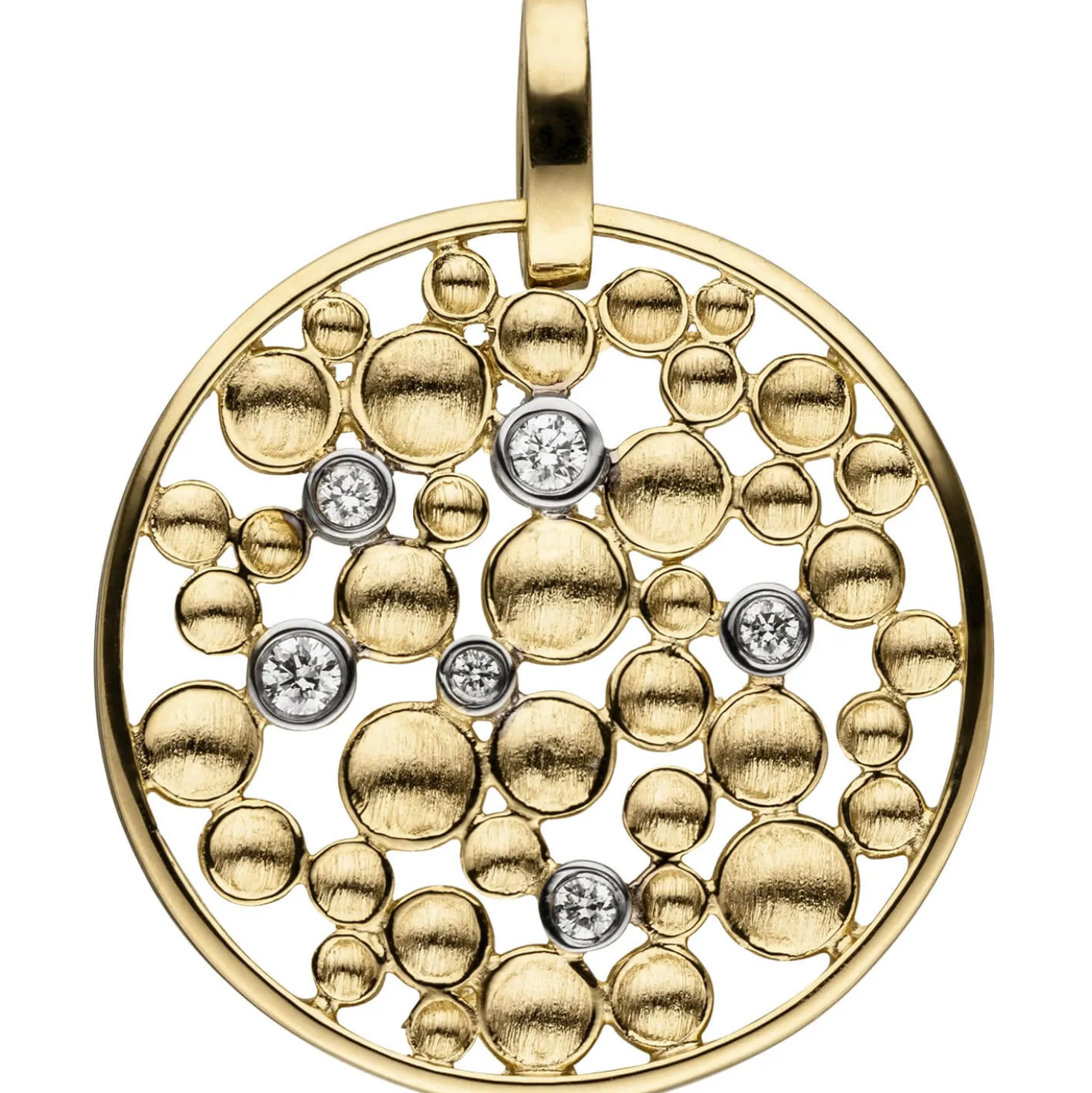 Anhänger Kreis Ø 23,4mm 6 Brillanten 0.13Ct 585 Gelbgold Tropfen-Muster