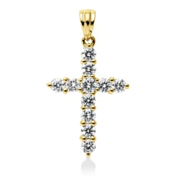 Anhänger Kreuz aus 750 Gelbgold 11 Brillanten 0,71ct TW-VSI/SI 25,1x14,1mm