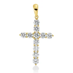 Anhänger Kreuz aus 750 Gelbgold 11 Brillanten 1,48ct F-VSI/SI 31,6x17,3mm mit Öse