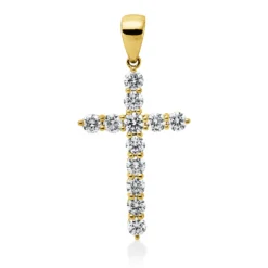 Anhänger Kreuz aus 750 Gelbgold 12 Diamanten 0,79ct TW-SI 29,5x14,6mm mit Öse