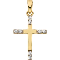 Anhänger Kreuz aus 333 Gold Gelbgold teilrhodiniert 8 Zirkonia 17,2x11,1mm