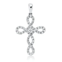 Anhänger Kreuz aus 750 Gold Weißgold 49 Diamanten 0,48ct TW-SI 28x16mm