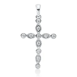 Anhänger Kreuz aus 750 Weißgold 11 Brillanten 0,16ct TW-SI 27,5x15,1mm mit Öse