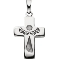 Anhänger Kreuz mit Engel Schutzengel Silhouette 925 Silber mit 4 Zirkonia
