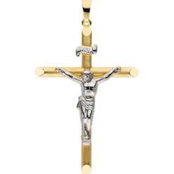 Anhänger Kreuz mit Jesus 333 Gelbgold bicolor teilmattiert 38x25mm Korpus INRI