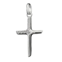 Anhänger Kreuz mit Zirkonia 20x6mm matt-glänzend aus 925 Silber