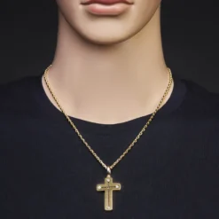 Anhänger Kreuz 38x26mm aus 585 Gold Gelbgold & Weißgold bicolor matt-glänzend