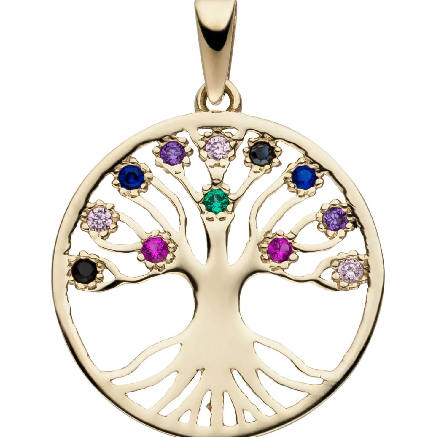 Anhänger Lebensbaum aus 333 Gold Gelbgold Ø17,1mm 12 Zirkonia bunt multicolor