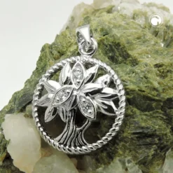 Anhänger Lebensbaum 15mm Zirkonia 925 Silber rhodiniert glänzend teilgeschwärzt