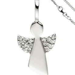 Anhänger mit Halskette Engel Schutzengel mit Zirkonia 925 Silber 38cm für Kinder