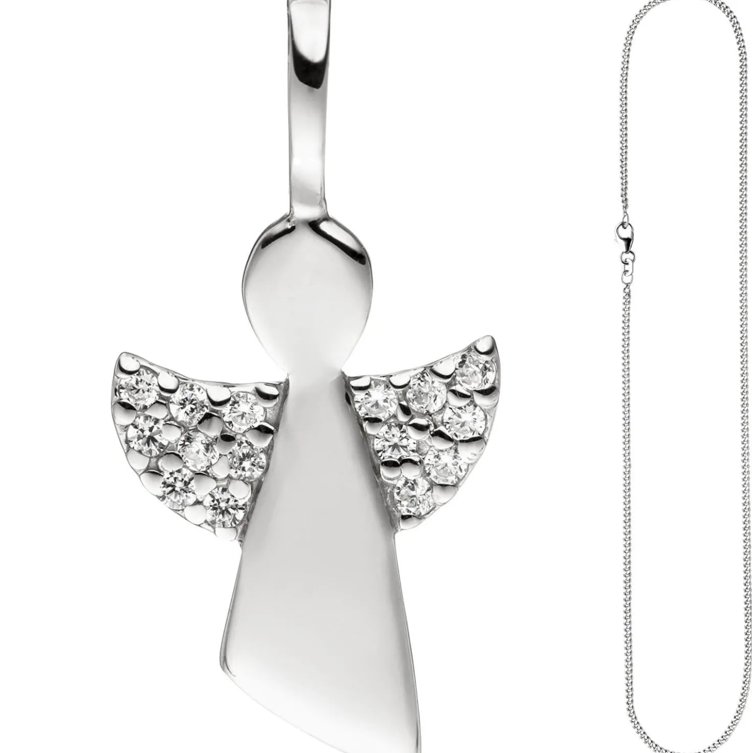 Anhänger mit Halskette Engel Schutzengel mit Zirkonia 925 Silber 38cm für Kinder