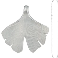 Anhänger mit Halskette Ginkgoblatt aus 925 Silber mattiert 45cm Ginko Ginkgo
