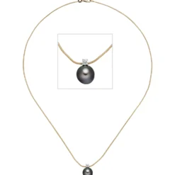 Anhänger mit Kette 42cm graue Tahiti-Perle & Diamant 0.08Ct & 585 Gold